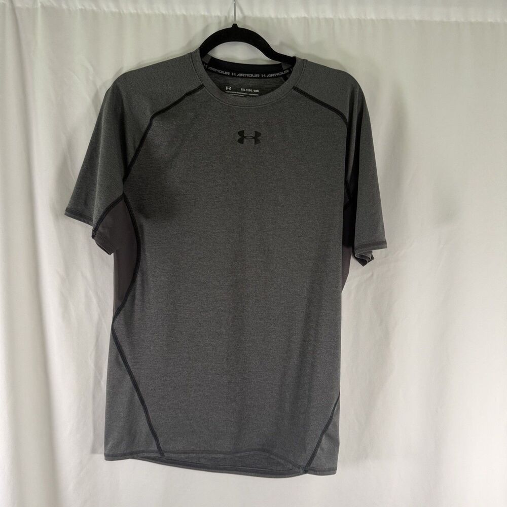 Under Armour Compression Shirt Men's 2XL Heathered Grey Short Sleeve Center Logo